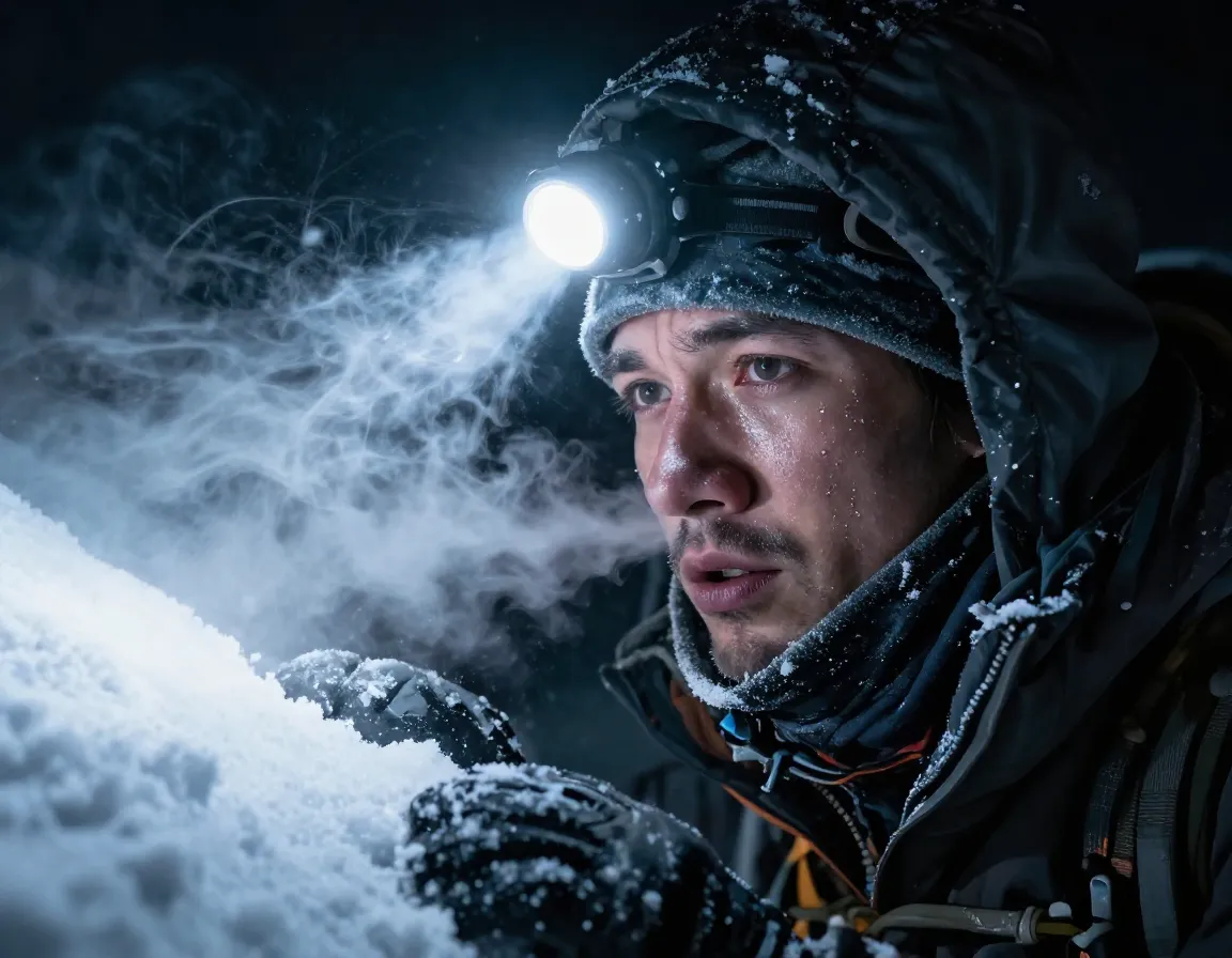 Climber pushing through mental exhaustion at high altitude