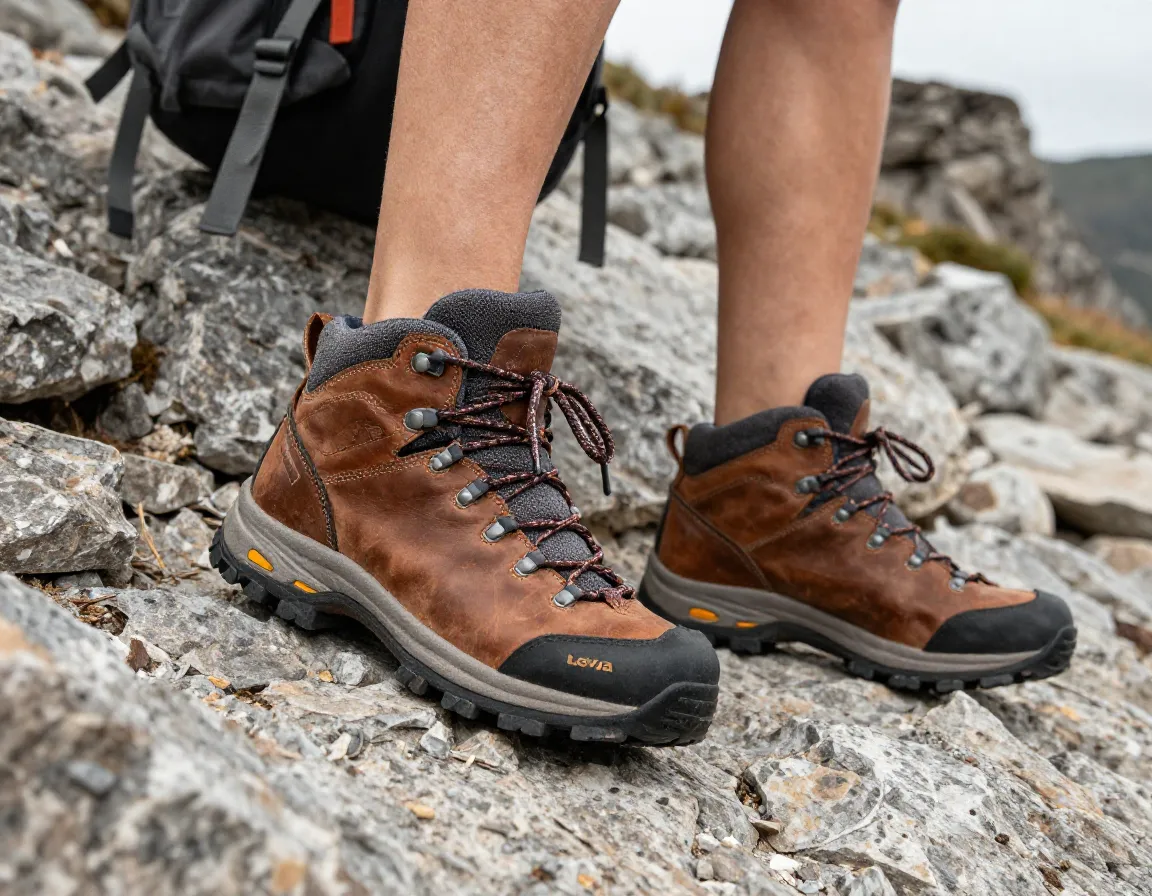 Lowa renegade evo gtx hiking boots on rocky mountain terrain