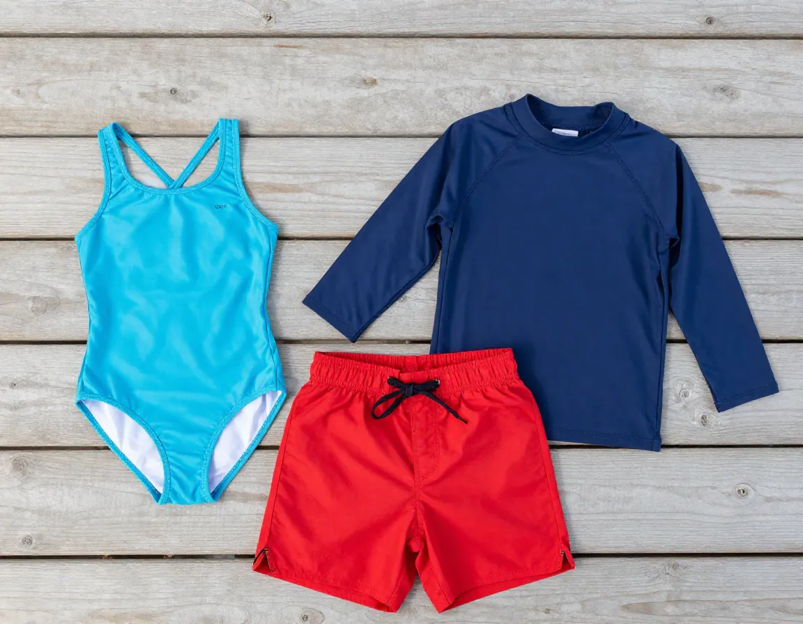 Two swimsuits and a rash guard for daily camp water activities