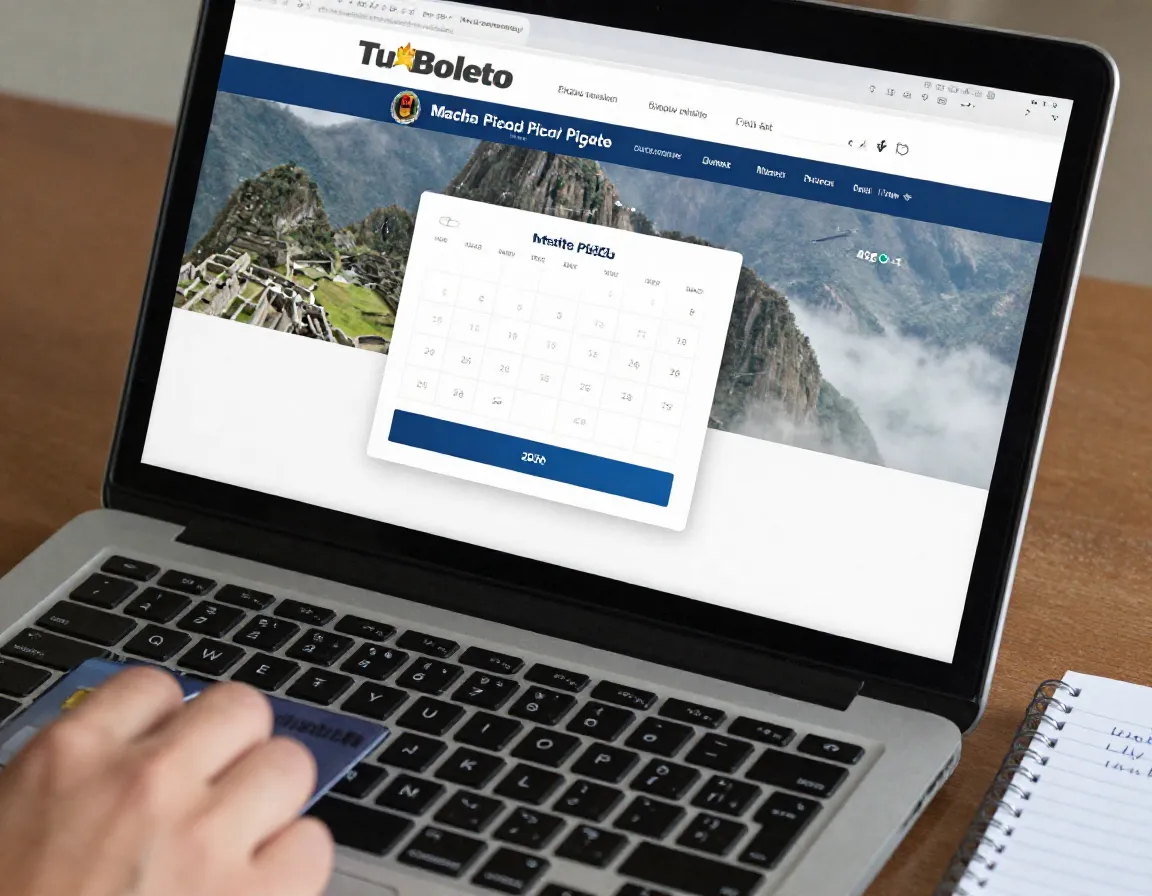 Laptop screen with official tu boleto machu picchu ticket website