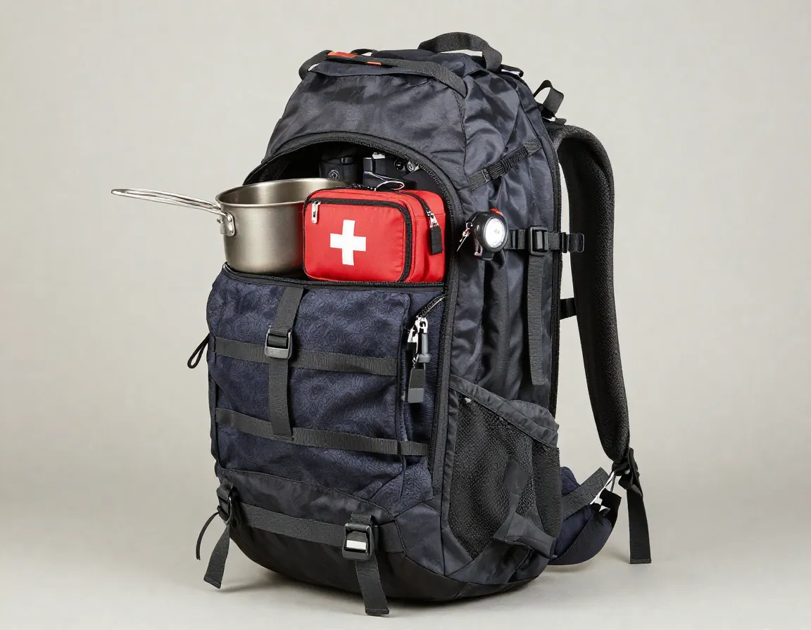 Medium weight items cooking pot first aid upper pack zone