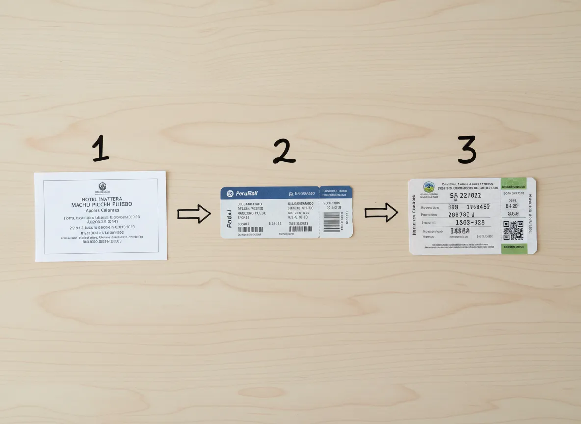 Sequential booking timeline hotel train and machu picchu tickets