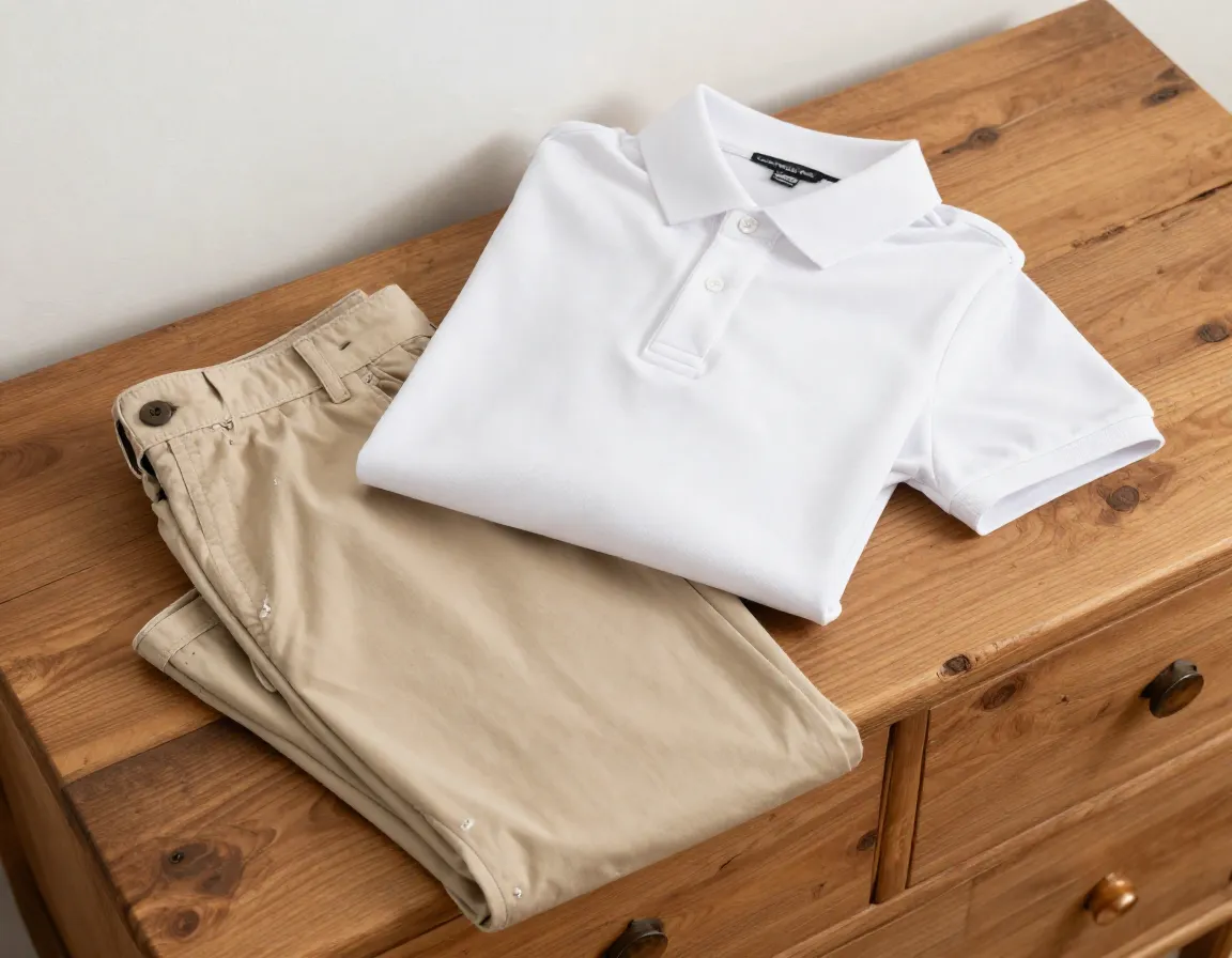Classy casual polo shirt and chinos outfit for camp evenings
