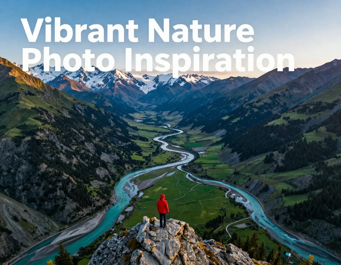Solitary hiker bold river drone view vibrant valley landscape vertical