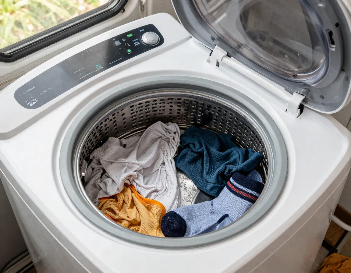 Energy efficient habutway washer with nearly dry clothes after spin cycle
