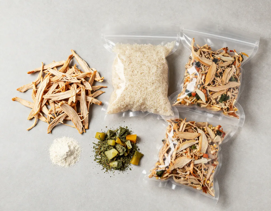 Shredded chicken rice casserole dehydrated ingredients separate bags
