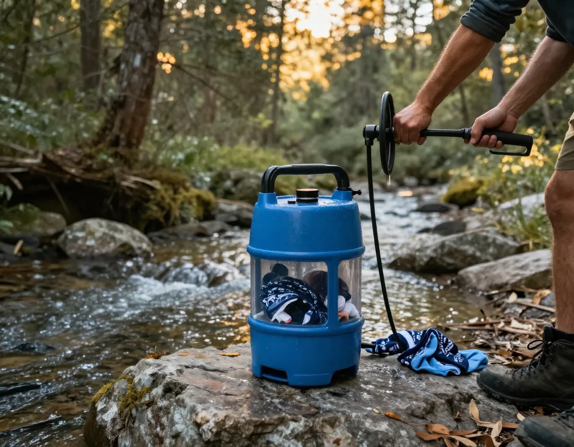 Off grid manual wonder wash pressure system at a remote campsite