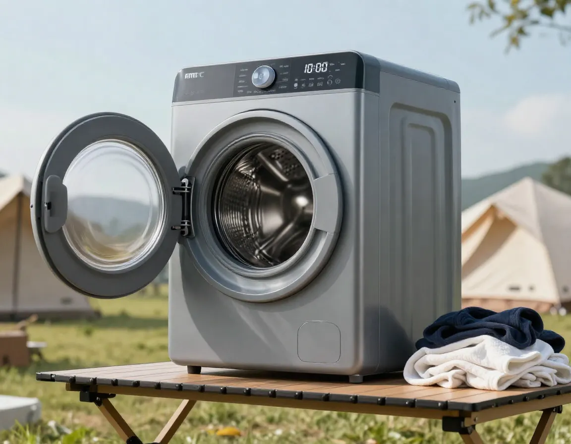 Fast rth portable washer completing a ten minute wash cycle