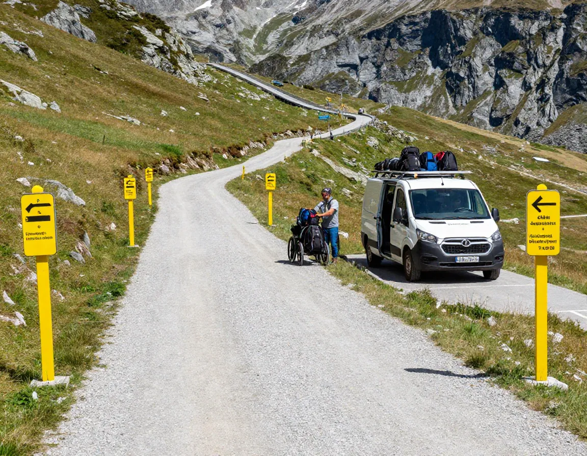 Well maintained accessible trail with clear signage and luggage transfer van