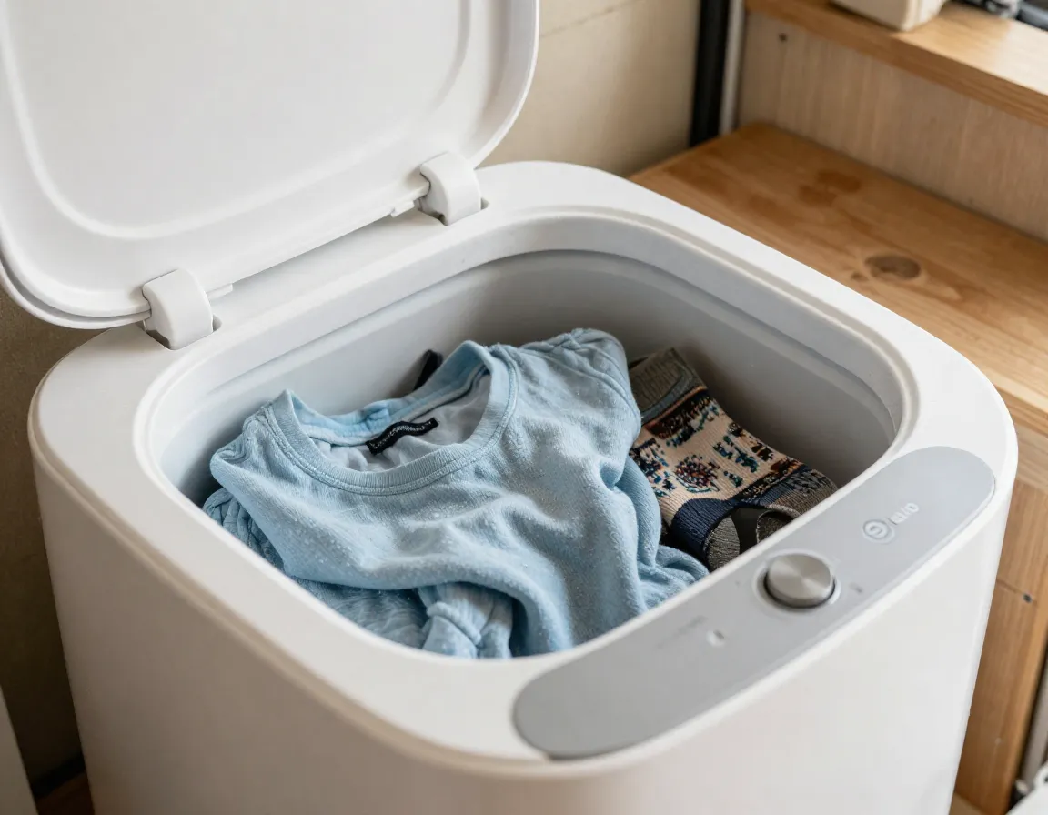 Leros dual tub washer on gentle cycle for delicate camping fabrics