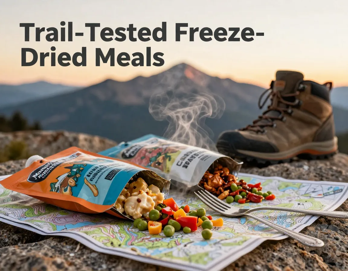 Mountain house meal pouches rehydrated food topographic map hiking summit