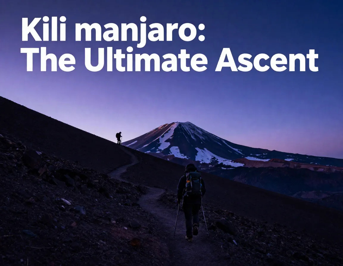 Silhouetted hiker ascends kilimanjaro trail to uhuru peak at dawn