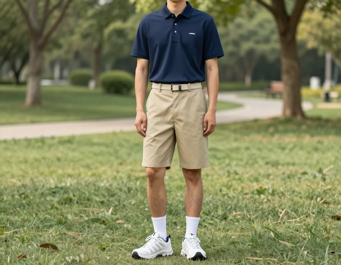 Classic camp staff polo khaki shorts white socks counselor park