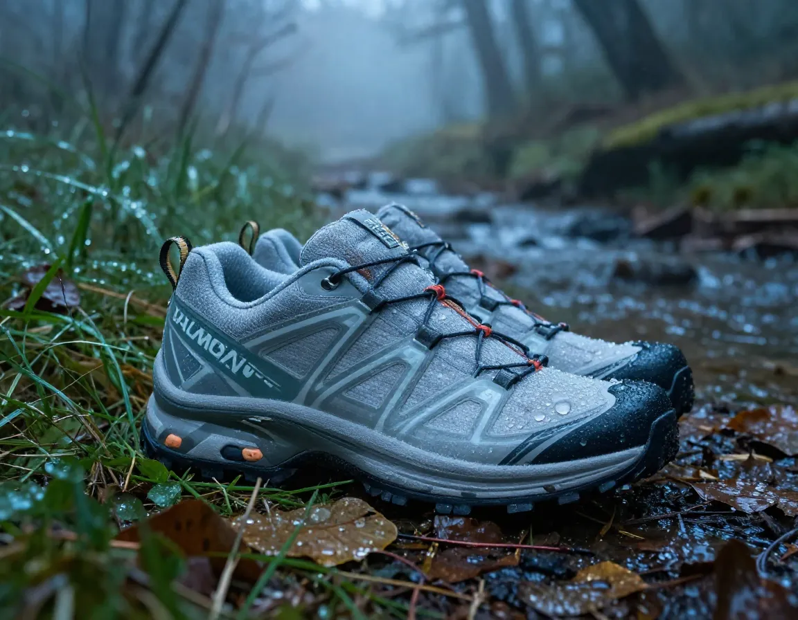 Salomon x ultra 4 low gtx shoe in dewy morning forest setting