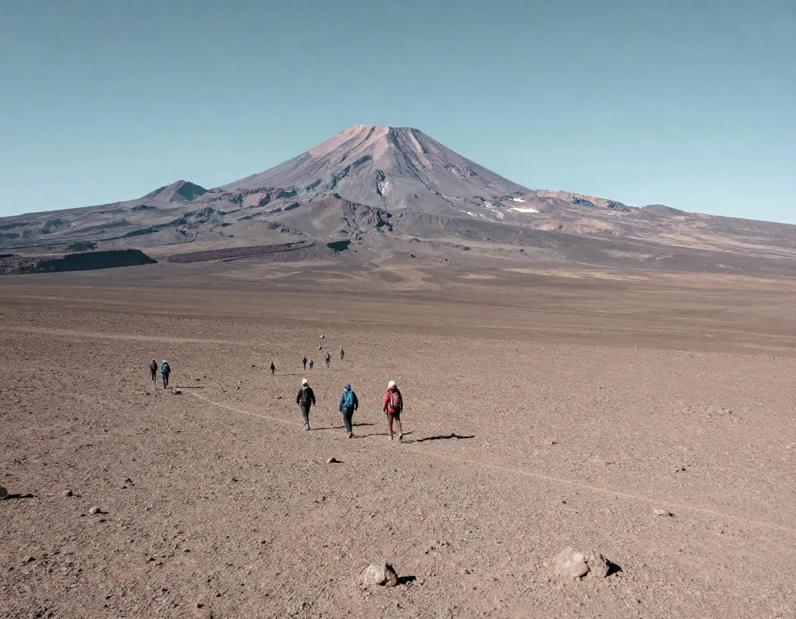 Trek across the shira plateau with kibo peak in distance