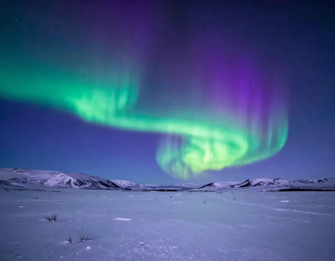 Arctic tundra northern lights aurora borealis snow wilderness
