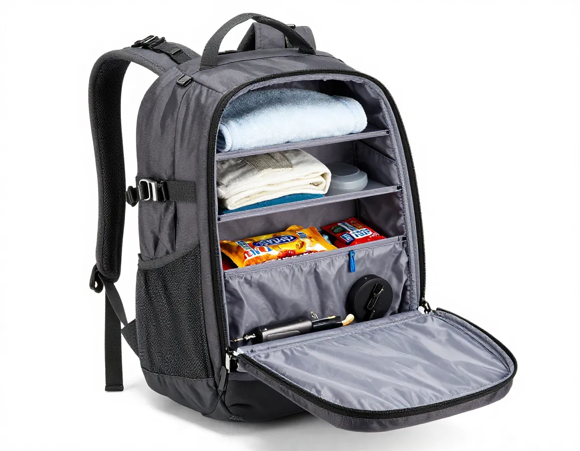 Compartmentalized backpack with segmented sections for gear separation