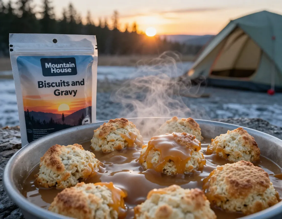 Biscuits gravy breakfast pouch authentic doughy texture morning