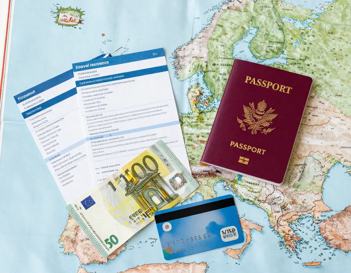 Passport travel documents and fee free cards on map