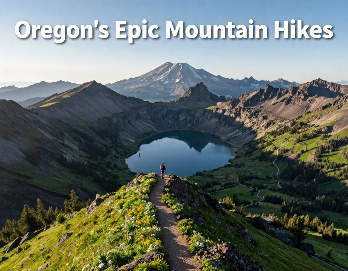 Hiker ridge glacial lake wildflower valley oregon mountains epic