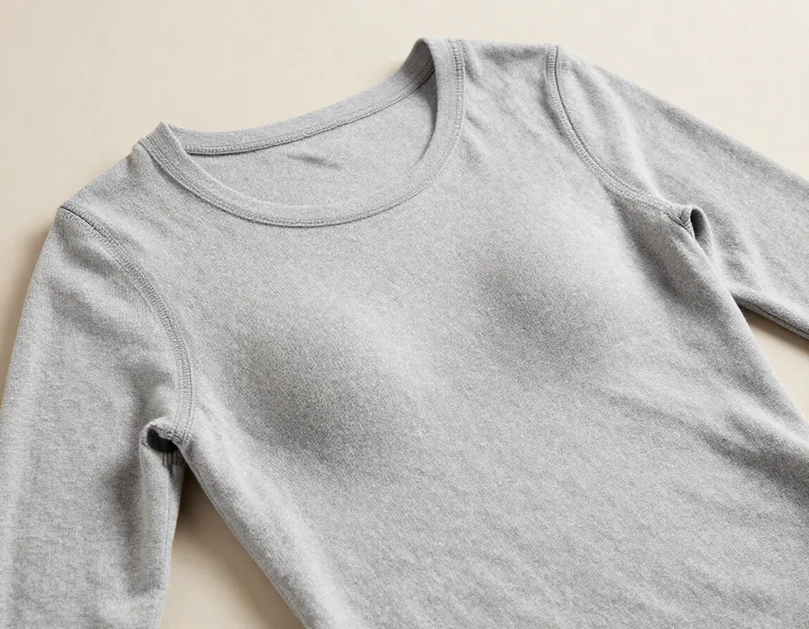 Moisture wicking merino wool base layer top close up studio product shot