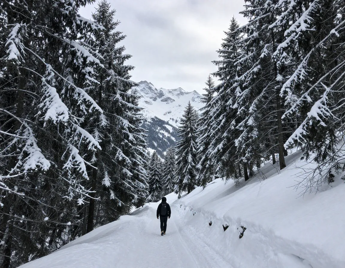 Grütschalp to mürren silent snow laden high altitude forest