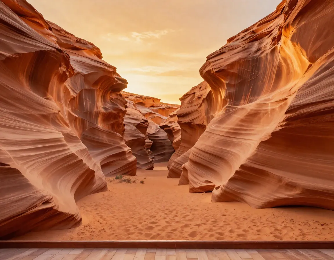 Golden hour desert canyon wallpaper in warm terracotta tones