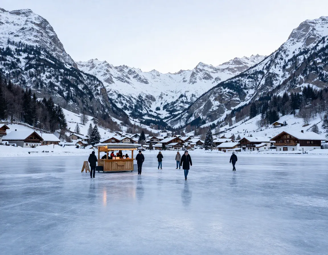 Frozen lake sils walk with pop up bar on ice