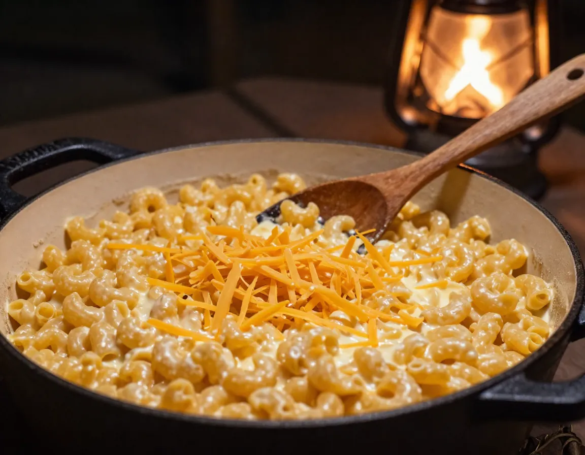 Dutch oven mac and cheese with elbow pasta cheddar evaporated milk