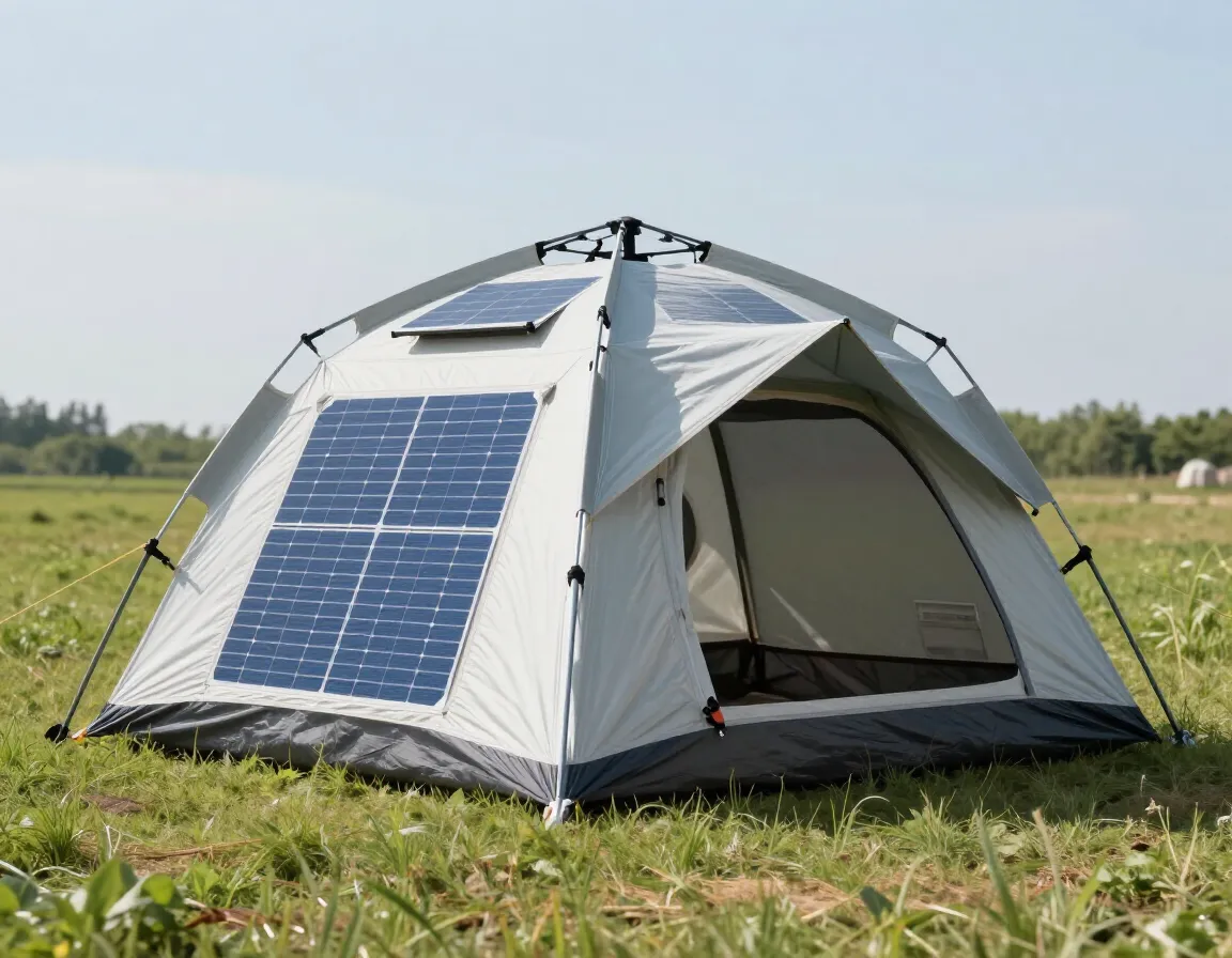 Solar powered air conditioning camping tent with integrated panels