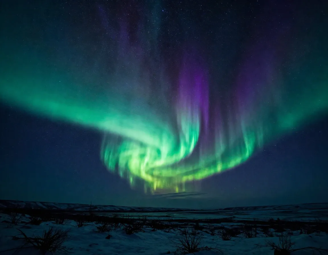 Dramatic northern lights over arctic tundra wallpaper with shimmer