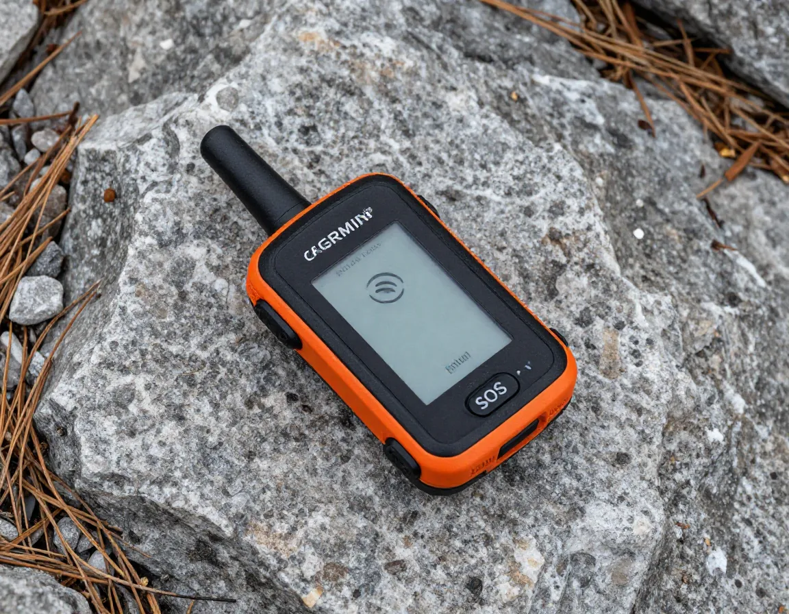 Compact garmin inreach mini 2 satellite communicator on rocky mountain trail