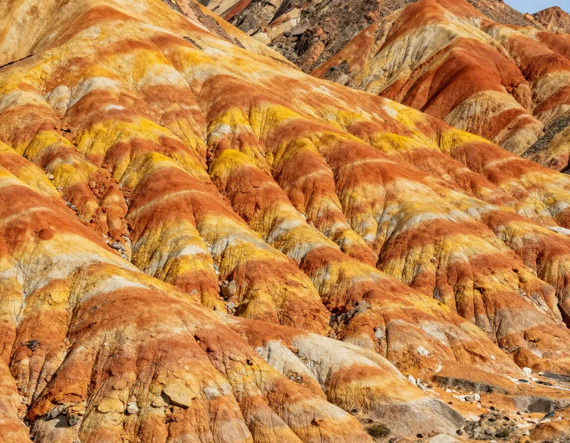 Altered volcanic rock colorful geological formations streak mountain