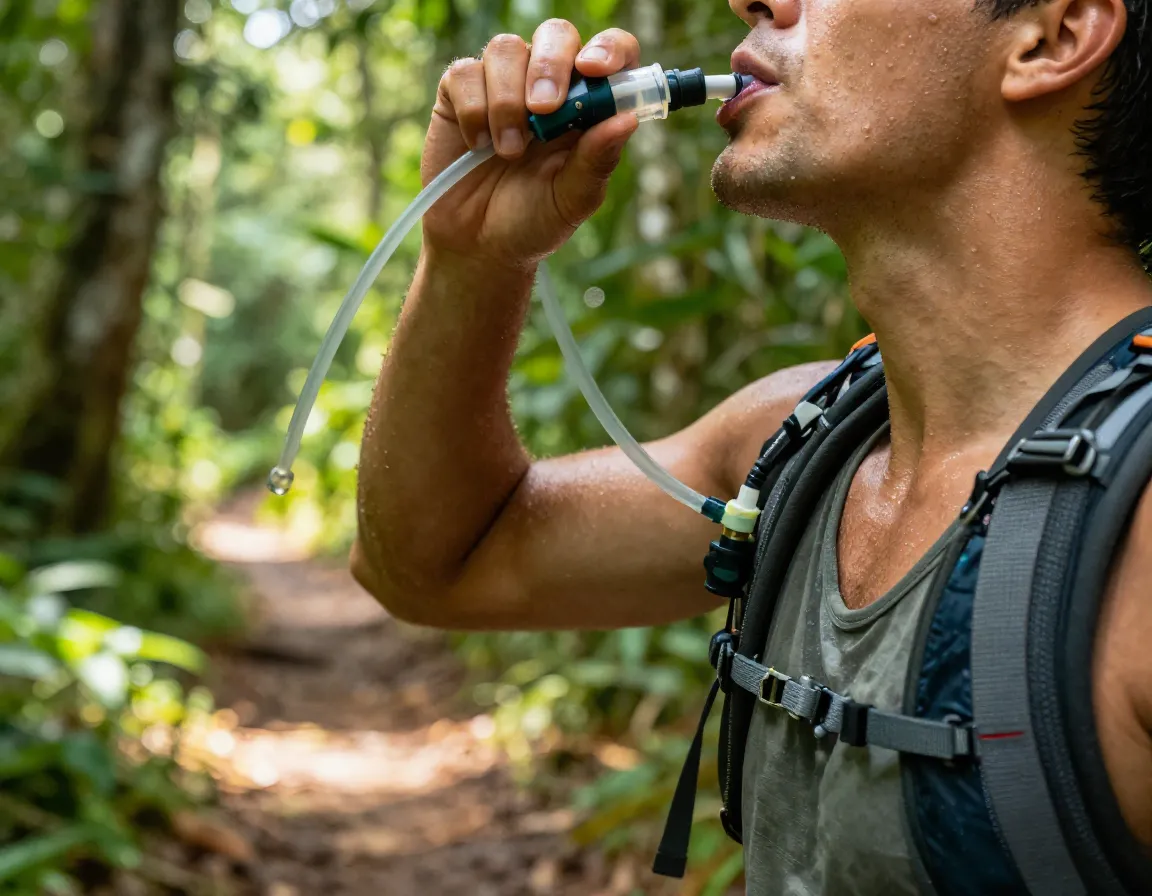Hydration bladder bite valve hiker hot humid jungle trail