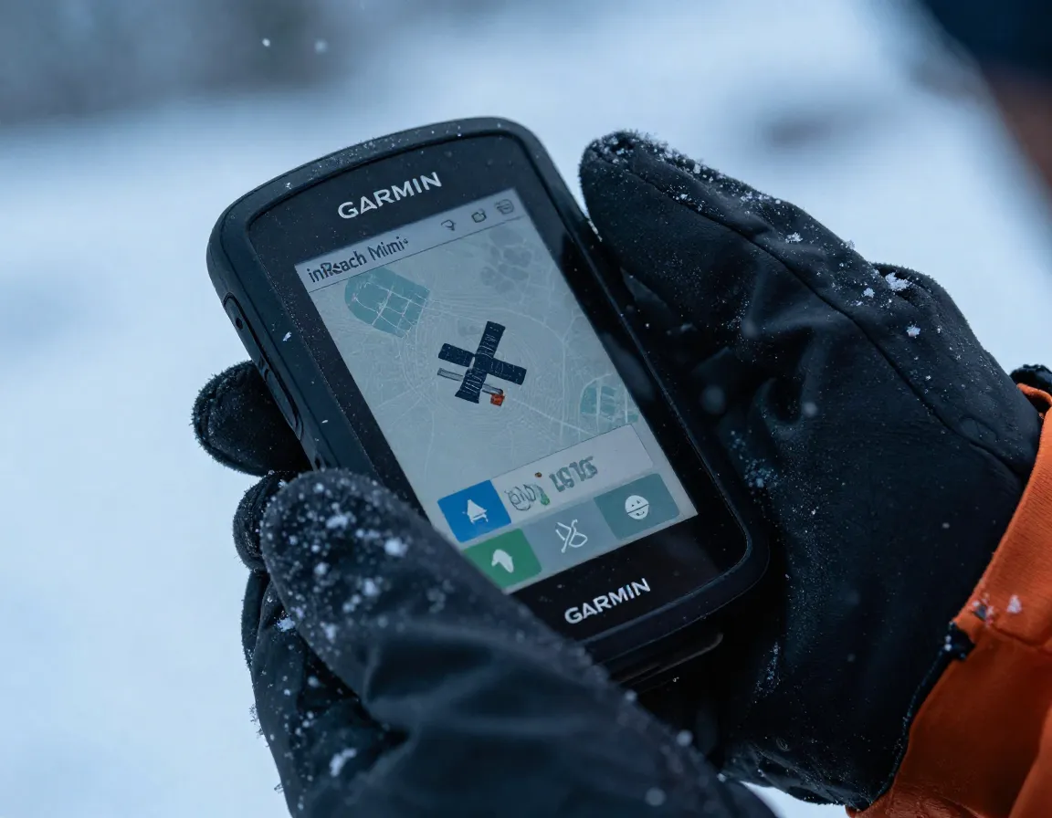 Garmin inreach mini 3 plus device in a professional guides gloved hand