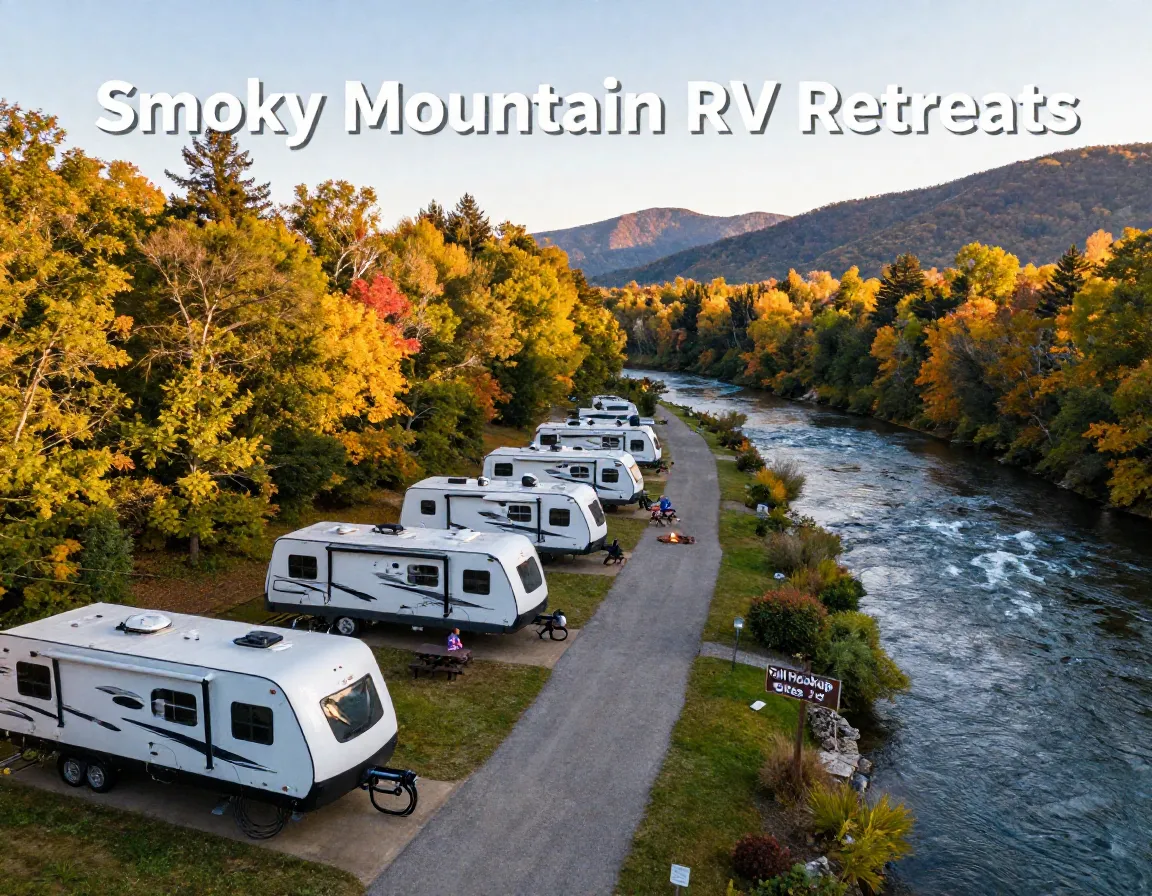 Golden hour rv camp river full hookup sites autumn smoky mountains