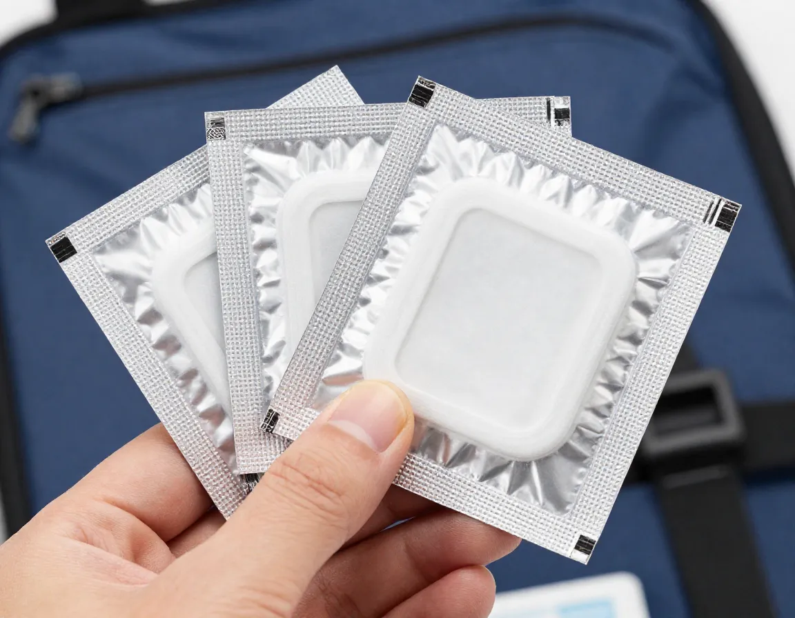 Individually wrapped antiseptic wipes in foil packets