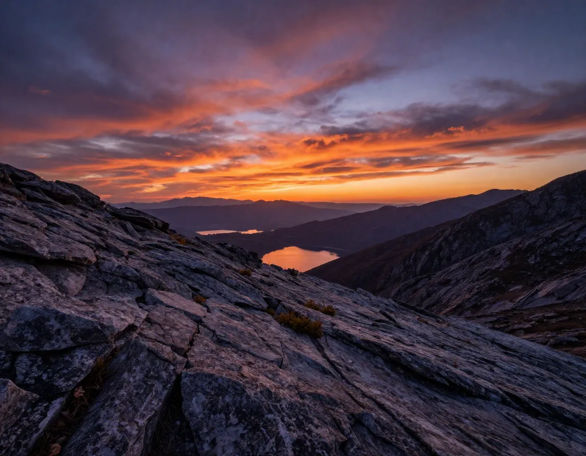 Hdr landscape with detailed foreground and vibrant sunset sky