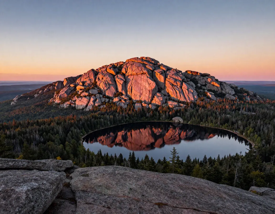 Cadillac mountain acadia first sunrise granite pond reflections