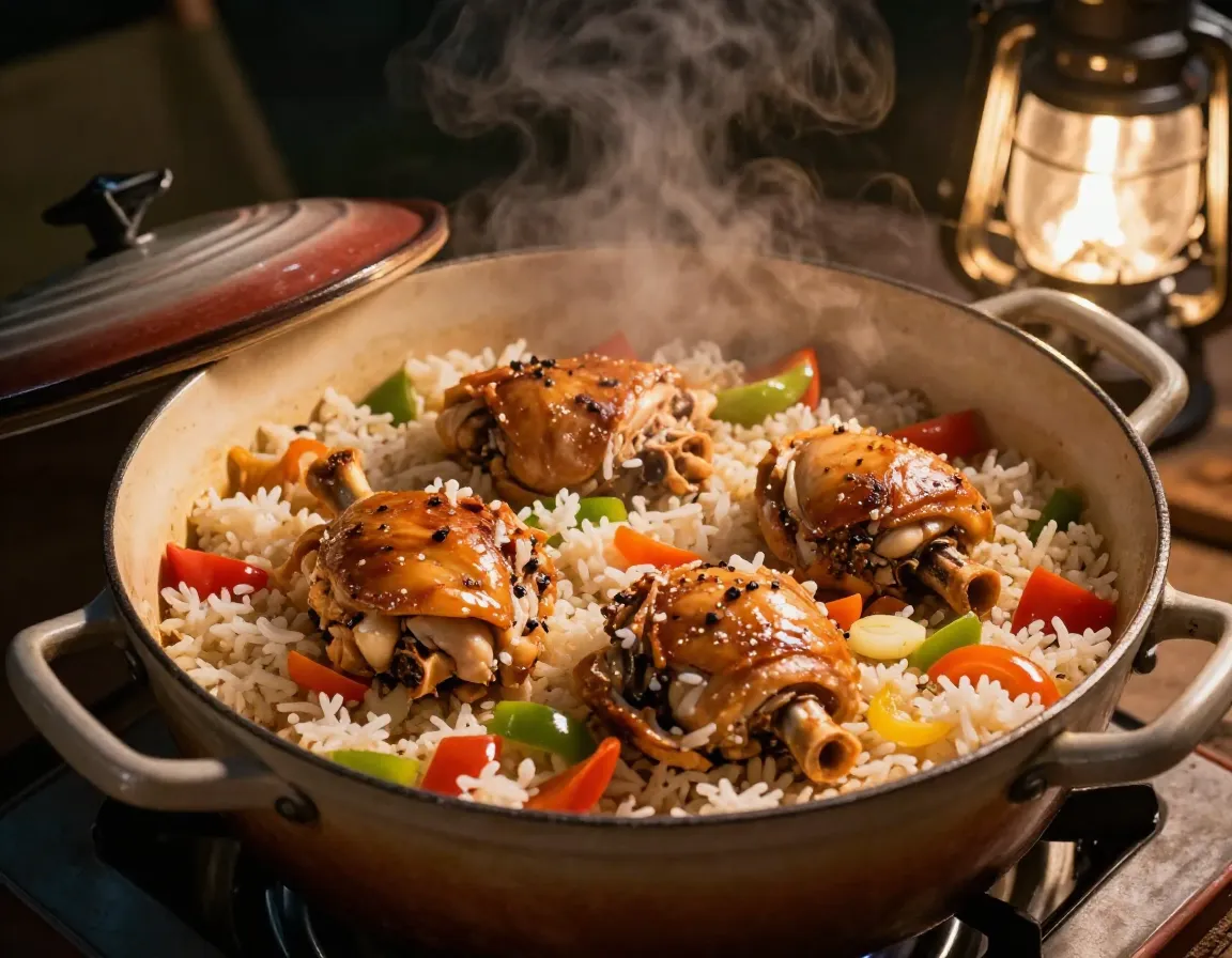 Simple chicken and rice with chicken thighs and bell peppers