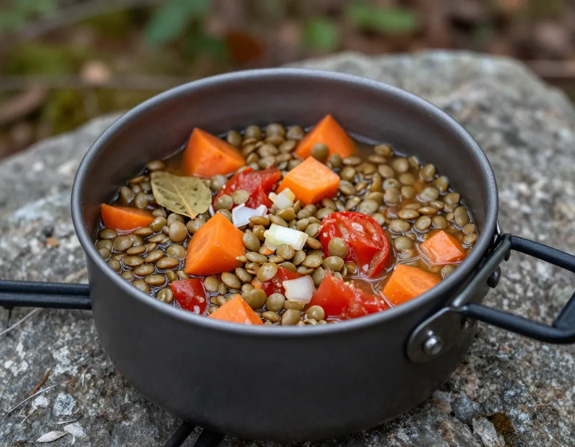 A plant based lentil stew with carrots and tomatoes