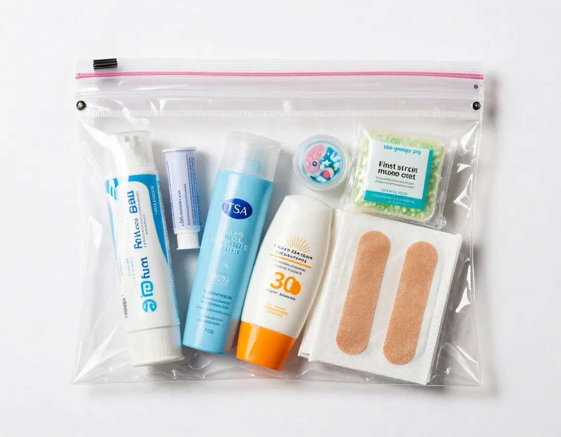 Tsa approved clear bag with travel sized toiletry essentials