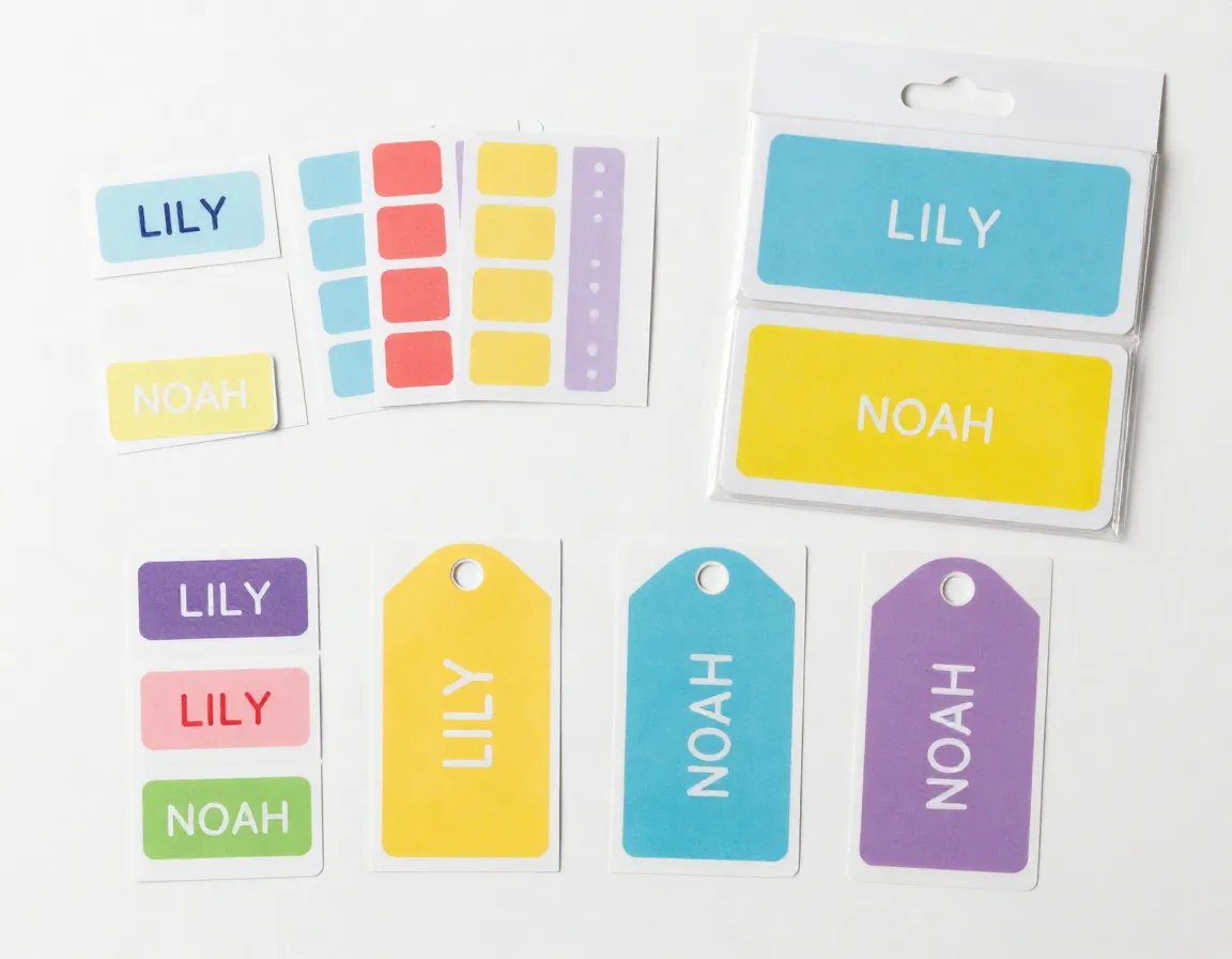 Assorted pre printed labels in pack for multiple children