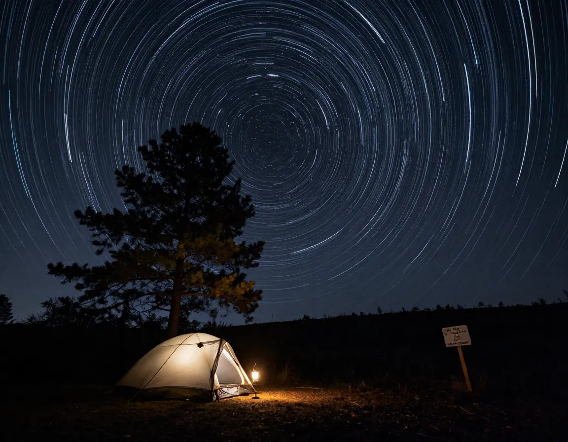 Dark sky campground long exposure star trail night photography