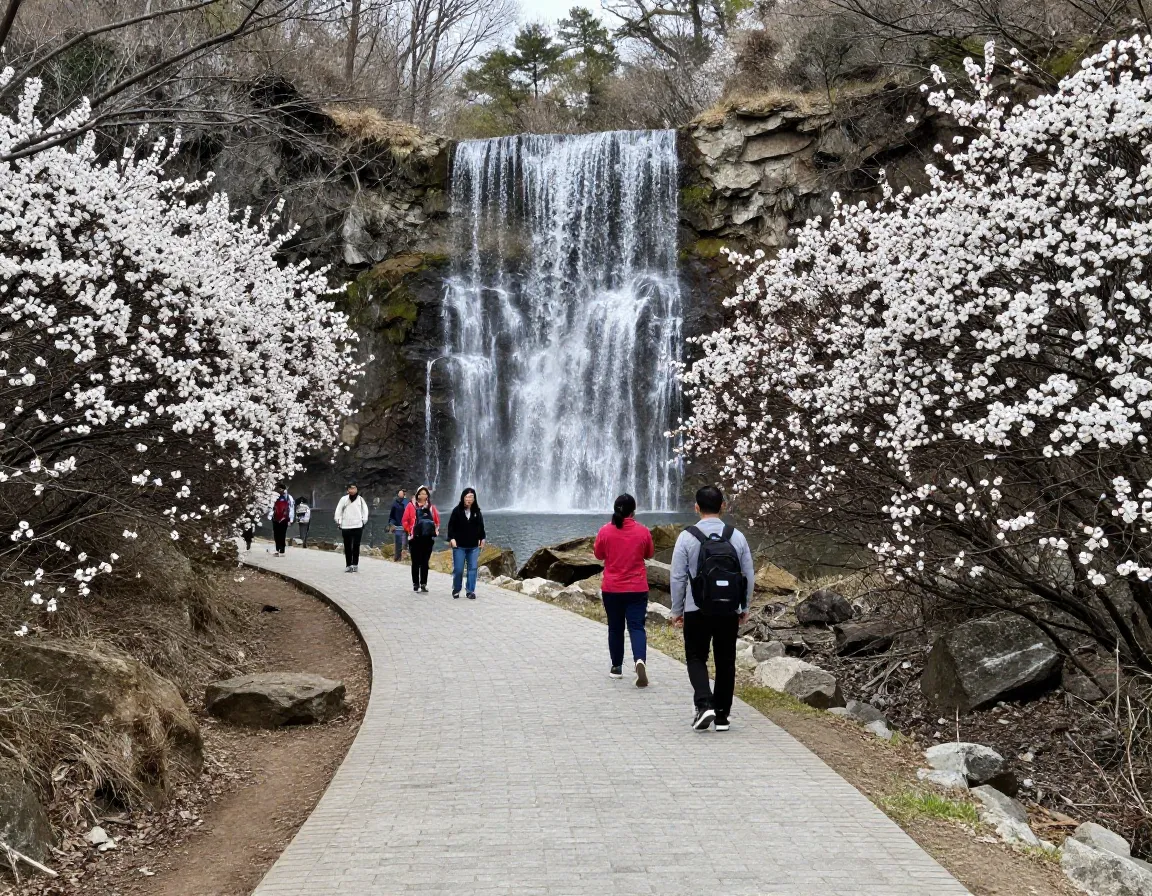 Laurel falls two tiered waterfall on paved mountain laurel trail