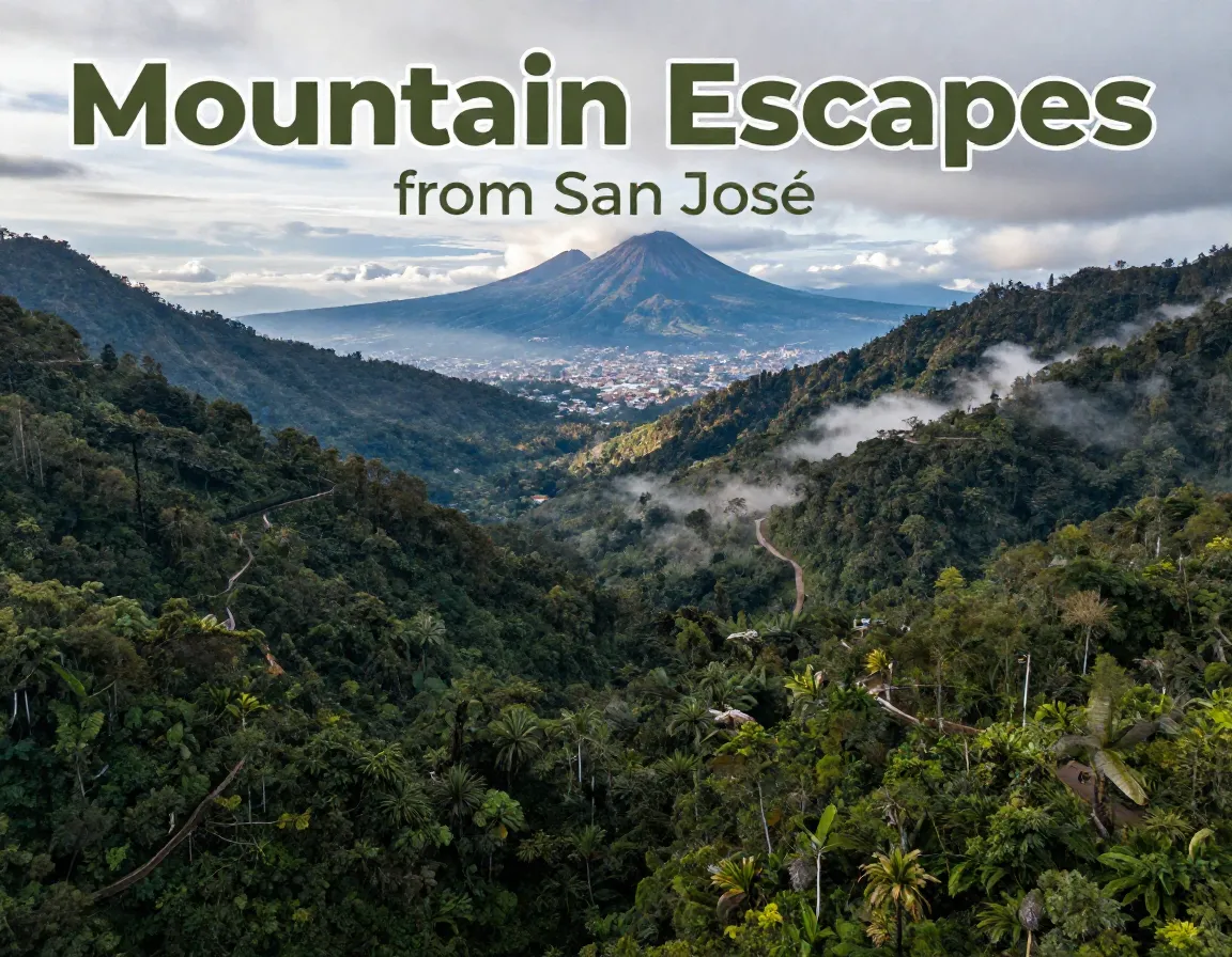 Aerial view cloud forest trail volcanoes mist san jose valley