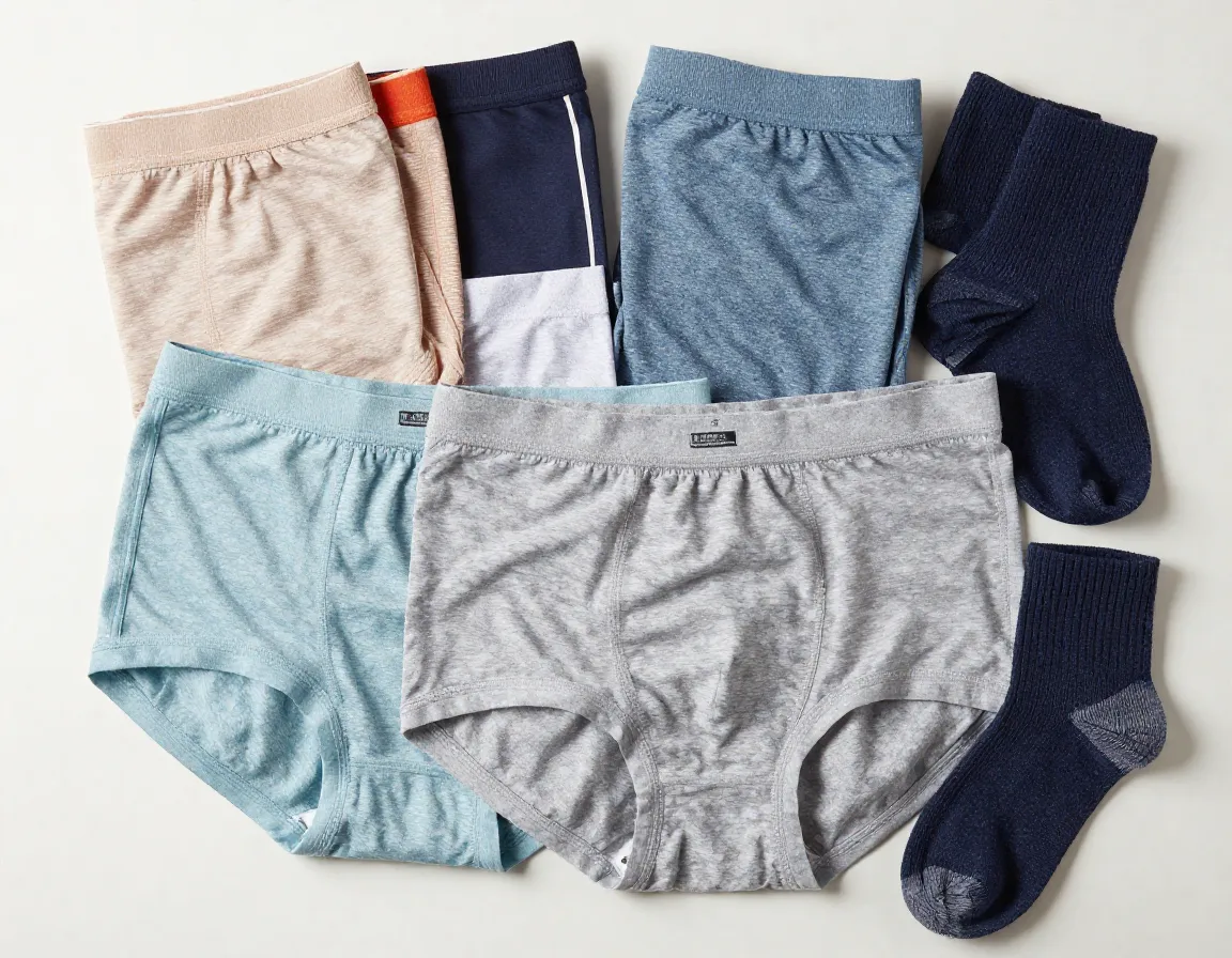 Synthetic underwear quick dry material on camp clothes pile