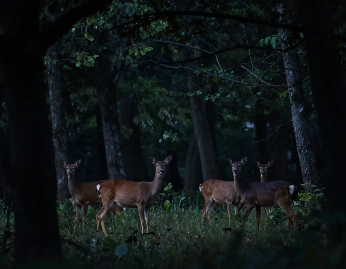 Deer in low light forest captured with high iso setting