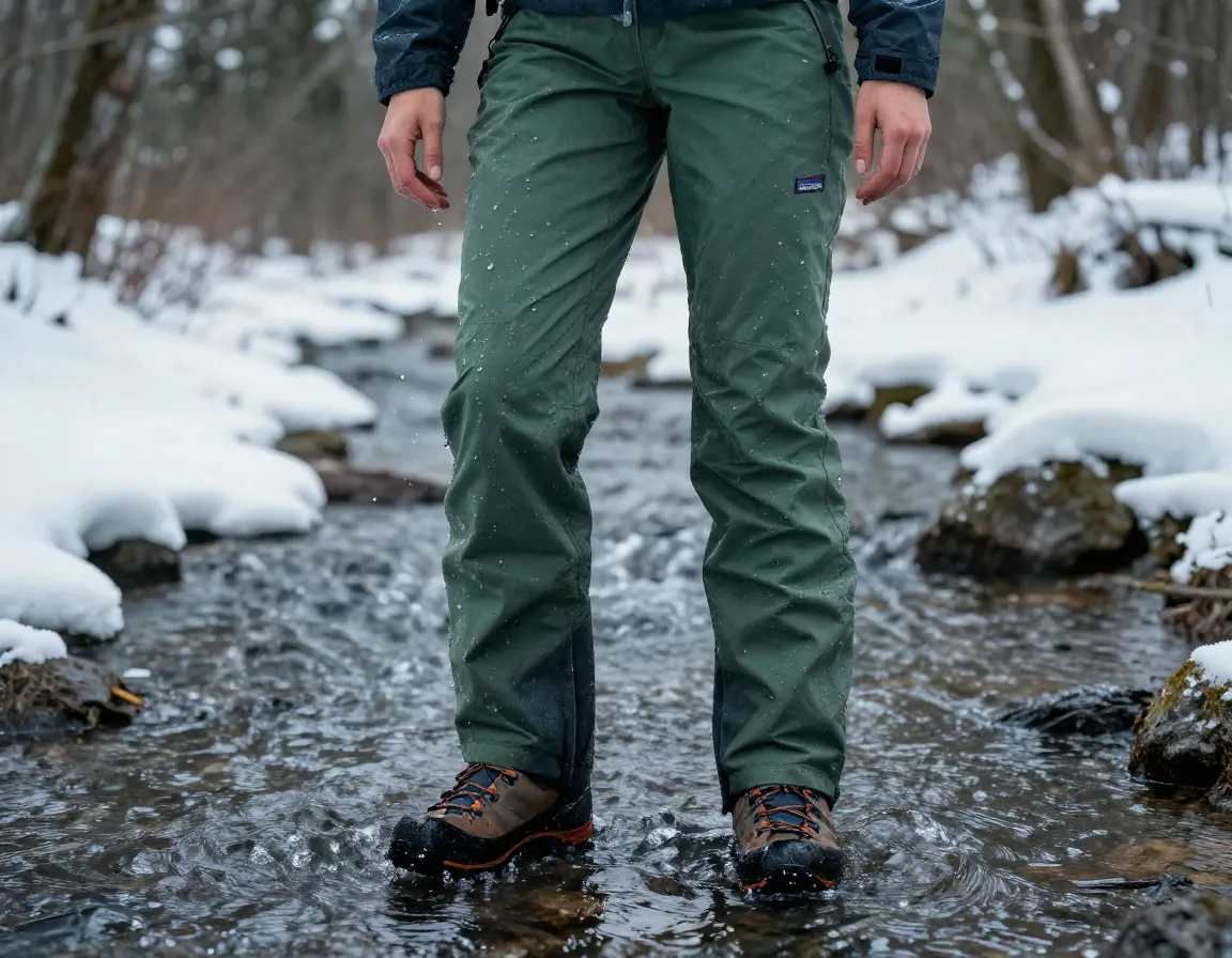Patagonia quandary pants durable fabric wet snowy creek crossing