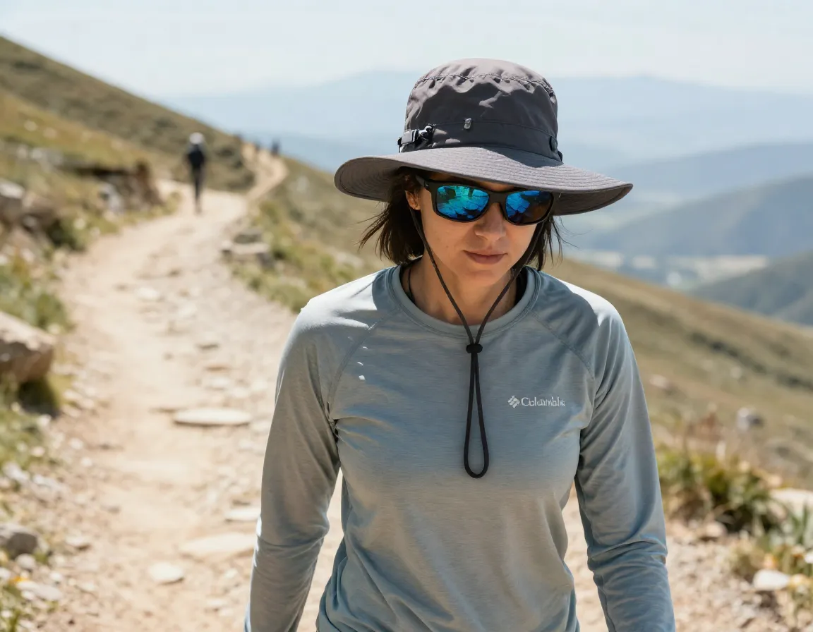 Sun hat wide brim upf shirt sunglasses hiking elevation